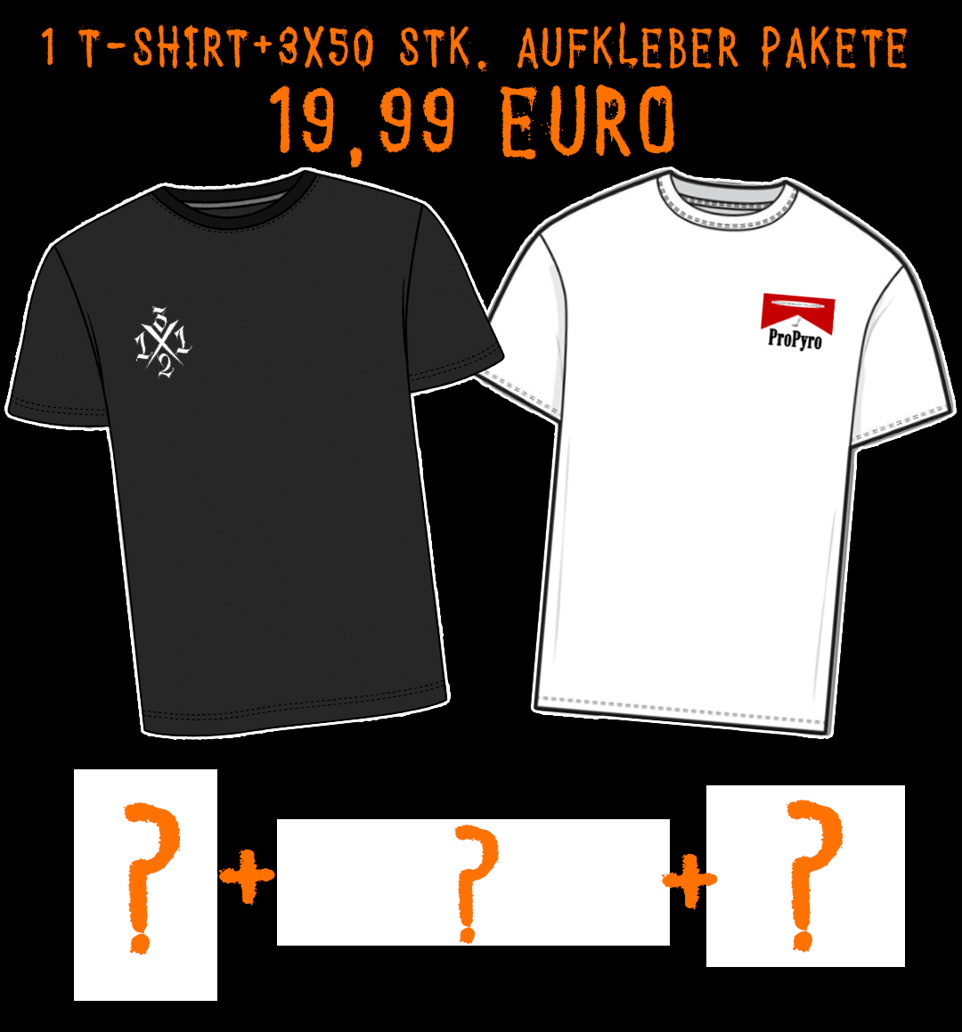 T-Shirt 1312 + 3x50 Stk. Zufalls Aufkleber Pakete